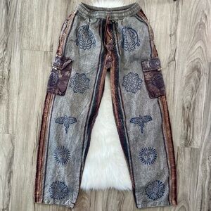 Cotton bohemian hippie sun & mandala cargo pants size small/medium